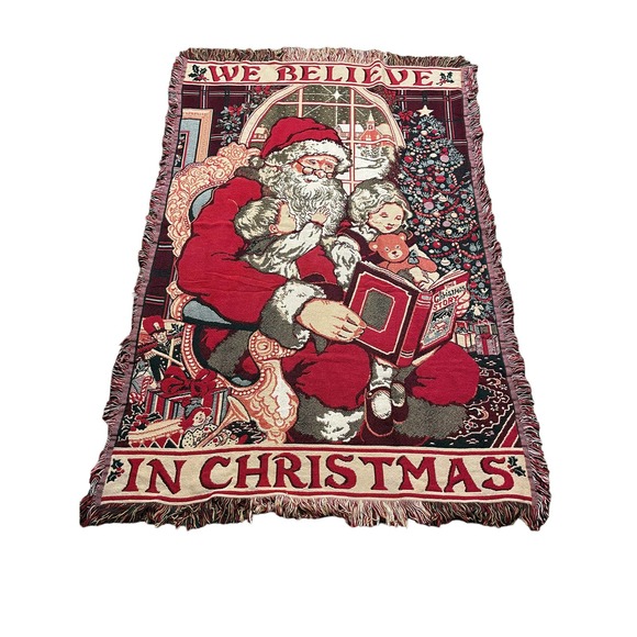Christmas Throw Woven Blanket Santa Tapestry We Believe In Christmas Nice 68x46 - Picture 1 of 6